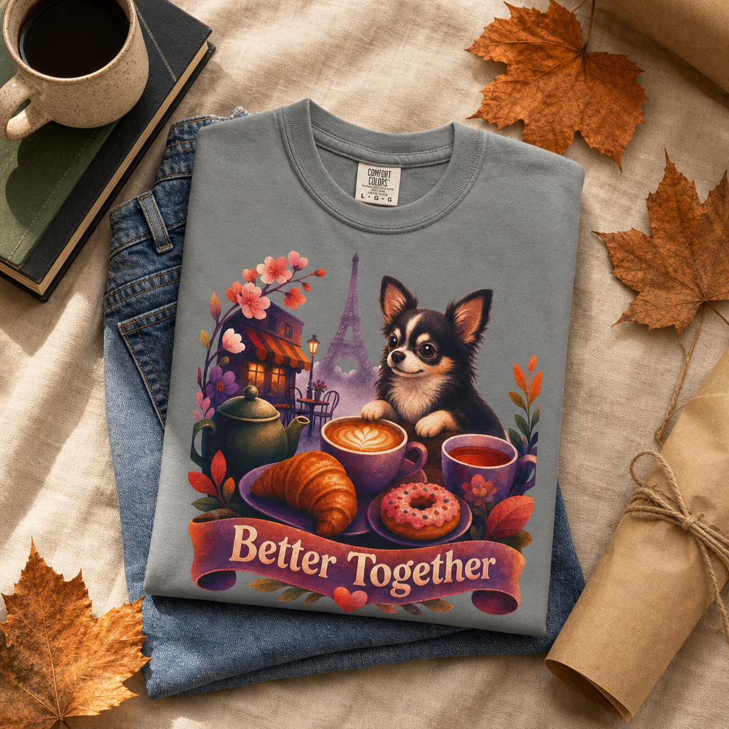 Better Together Chihuahua T-Shirt | Retro Dog, Coffee & Café Tee
