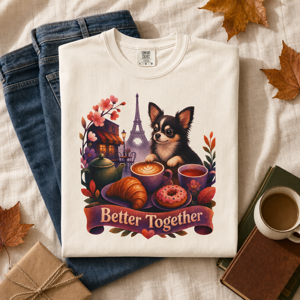 Better Together Chihuahua T-Shirt | Retro Dog, Coffee & Café Tee