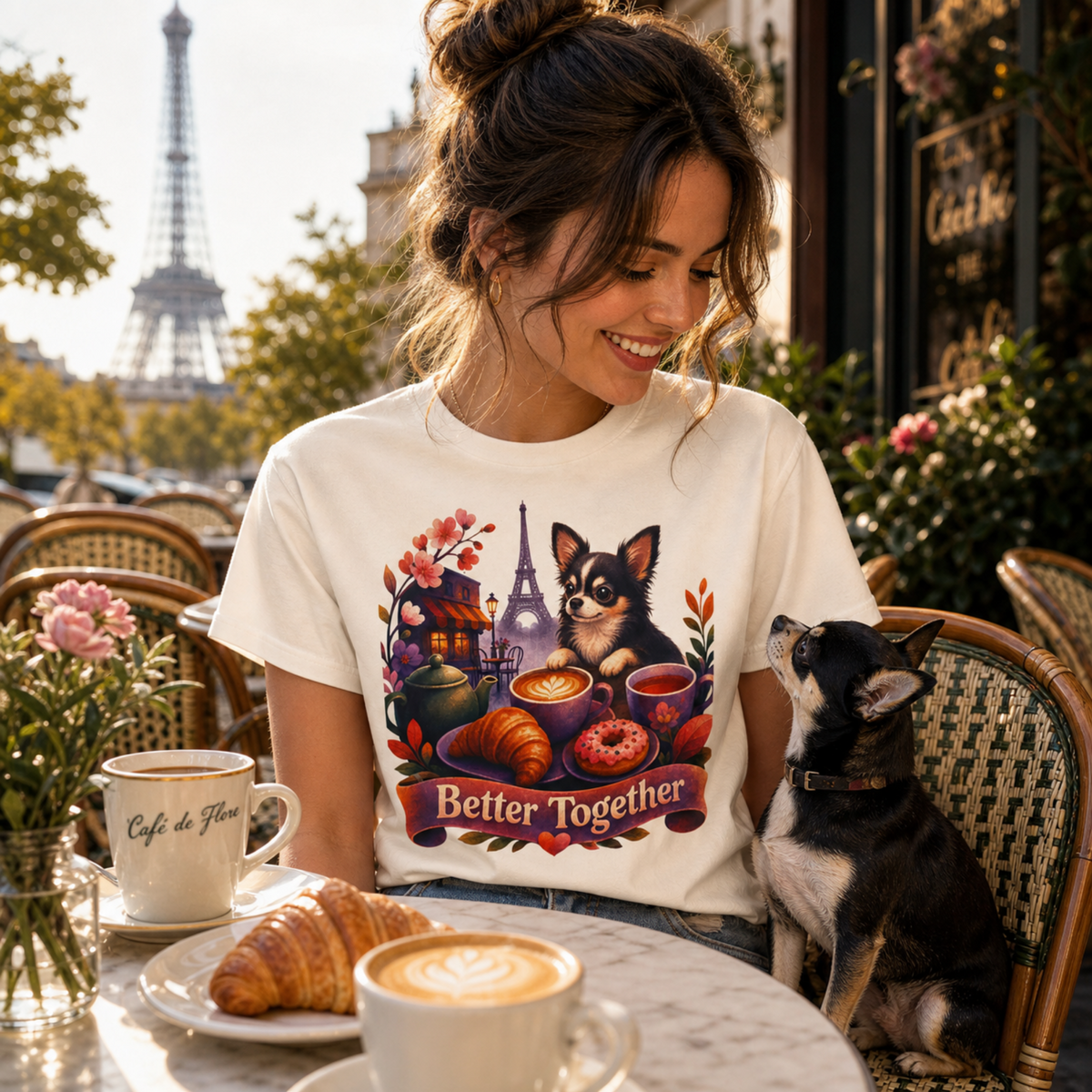 Better Together Chihuahua T-Shirt | Retro Dog, Coffee & Café Tee