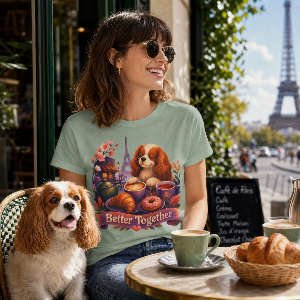 Better Together Cavalier King Charles Spaniel T-Shirt | Retro Dog, Coffee & Café Tee