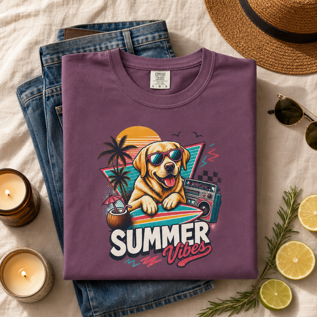 Summer Vibes Labrador — Retro Surf Dog Tee