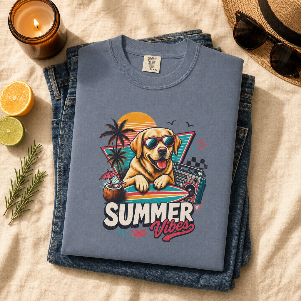 Summer Vibes Labrador — Retro Surf Dog Tee