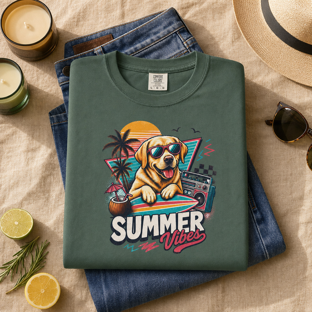 Summer Vibes Labrador — Retro Surf Dog Tee