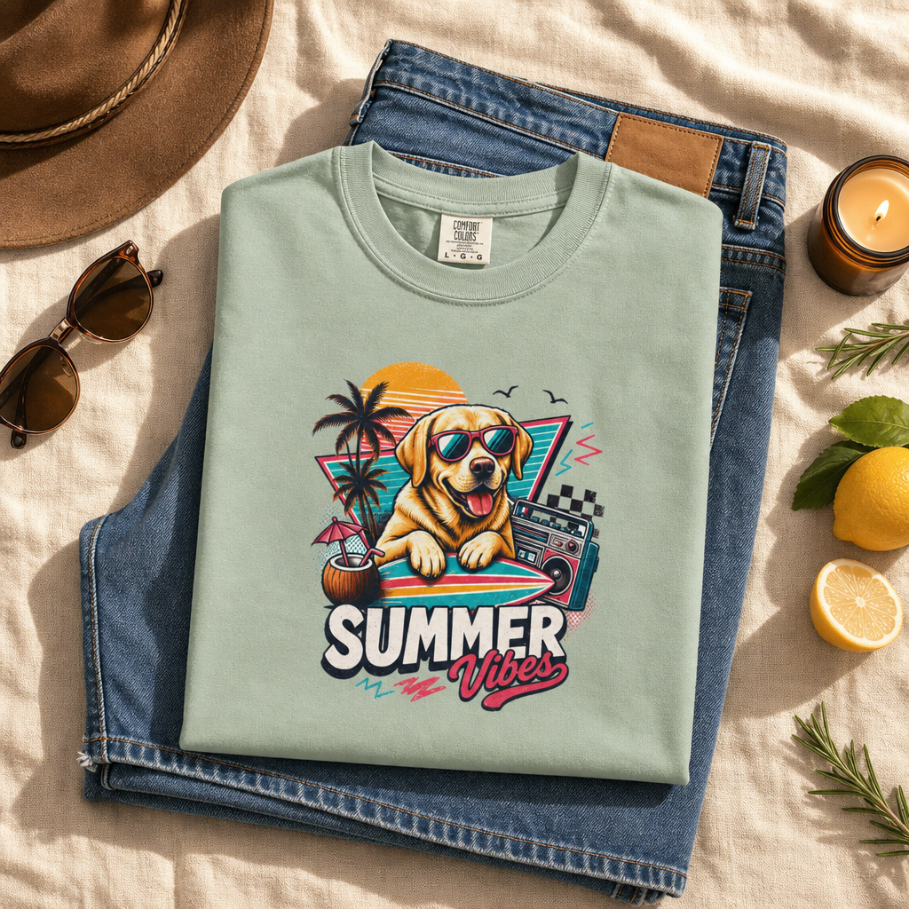 Summer Vibes Labrador — Retro Surf Dog Tee