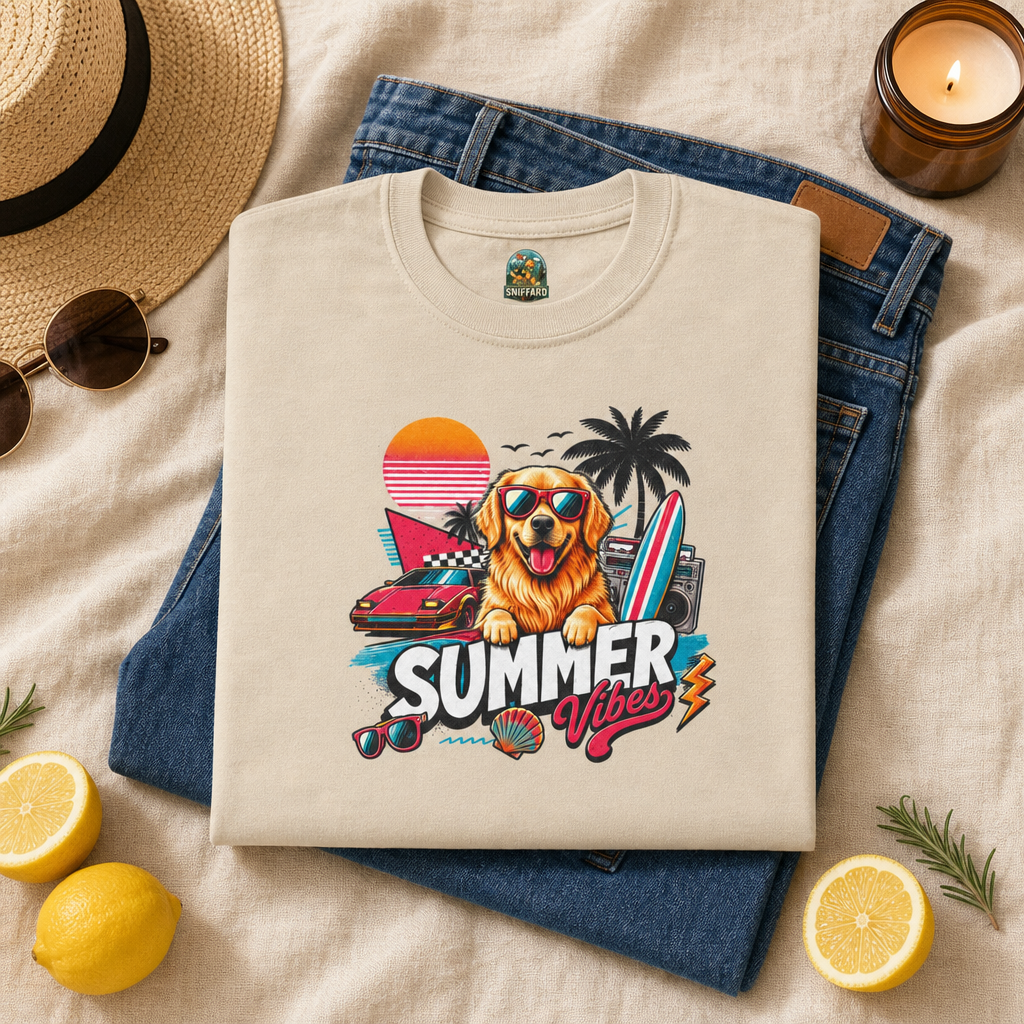 Summer Vibes Labrador — Retro Surf Dog Tee