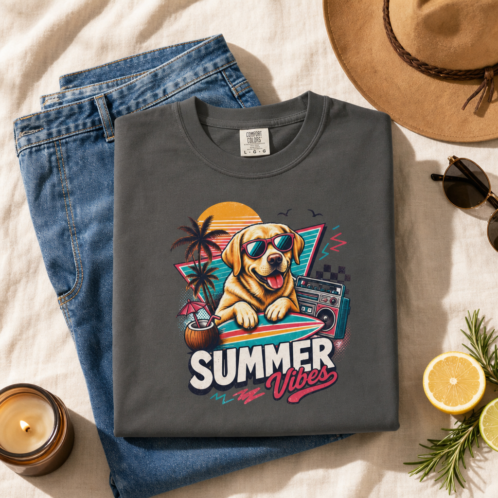 Summer Vibes Labrador — Retro Surf Dog Tee