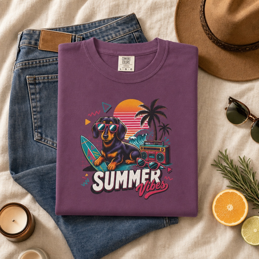 Summer Vibes Dachshund — Retro Surf Dog Tee