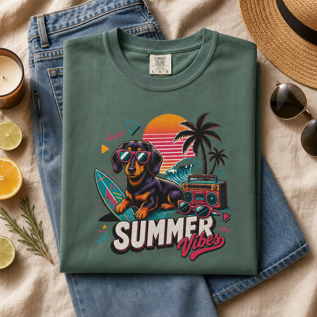Summer Vibes Dachshund — Retro Surf Dog Tee