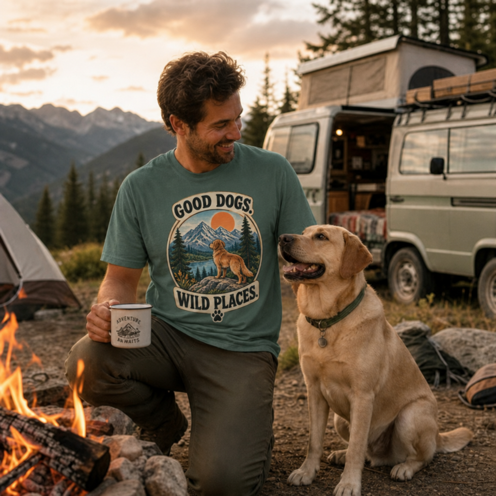 Good Dogs Wild Places T-Shirt | Outdoor Dog Lover Tee Light