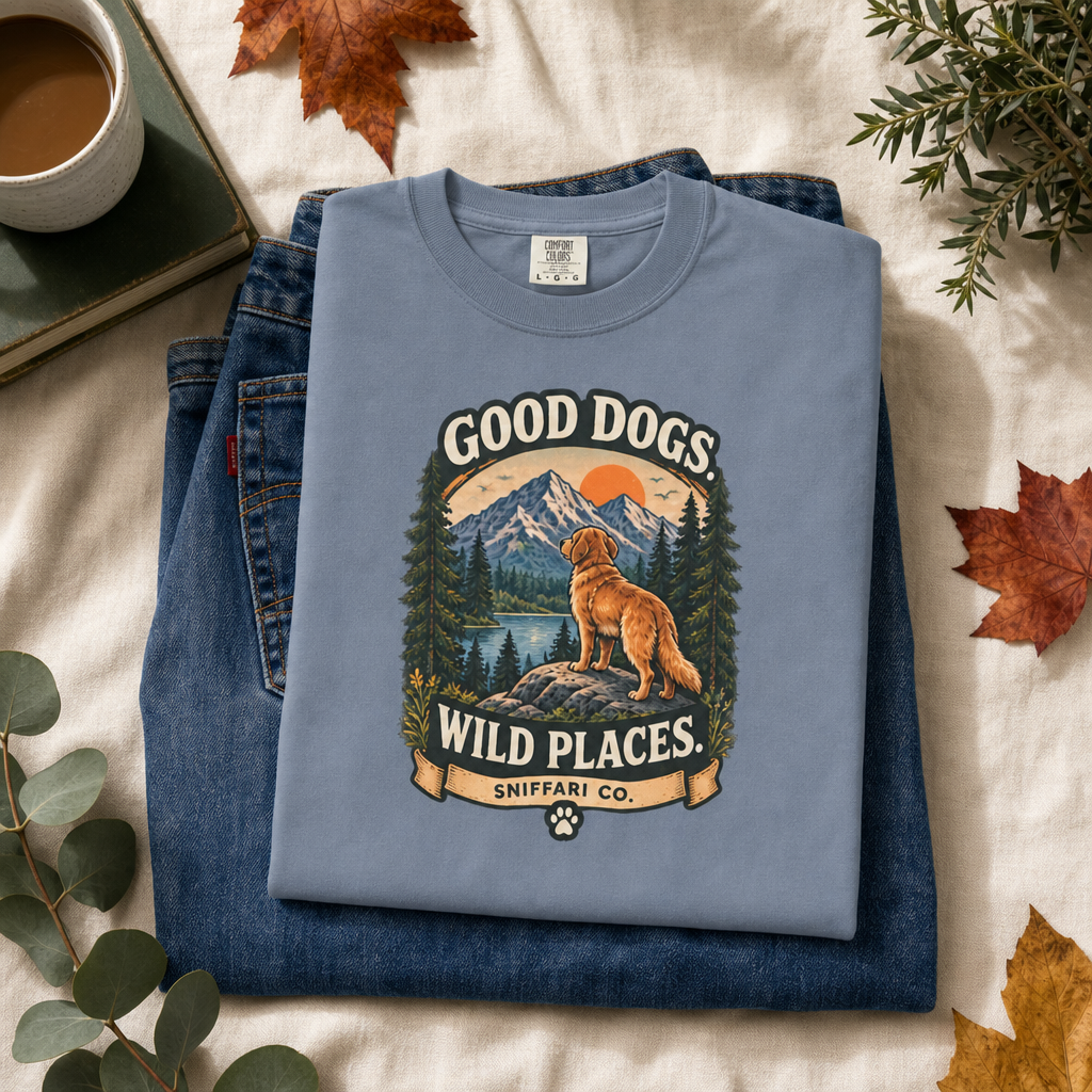 Good Dogs Wild Places T-Shirt | Outdoor Dog Lover Tee Light