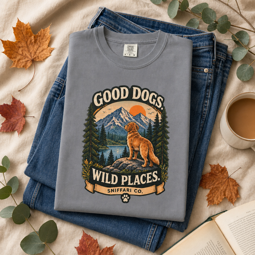 Good Dogs Wild Places T-Shirt | Outdoor Dog Lover Tee Light