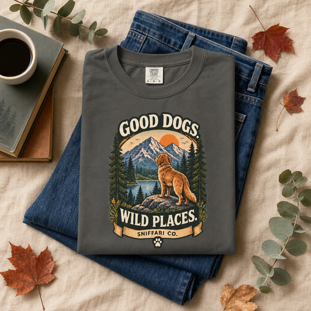 Good Dogs Wild Places T-Shirt | Outdoor Dog Lover Tee Light