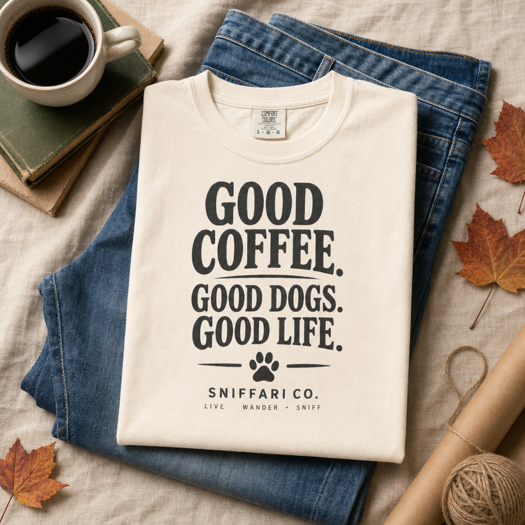 Good Coffee. Good Dogs. Good Life. T-Shirt | Dog & Coffee Tee