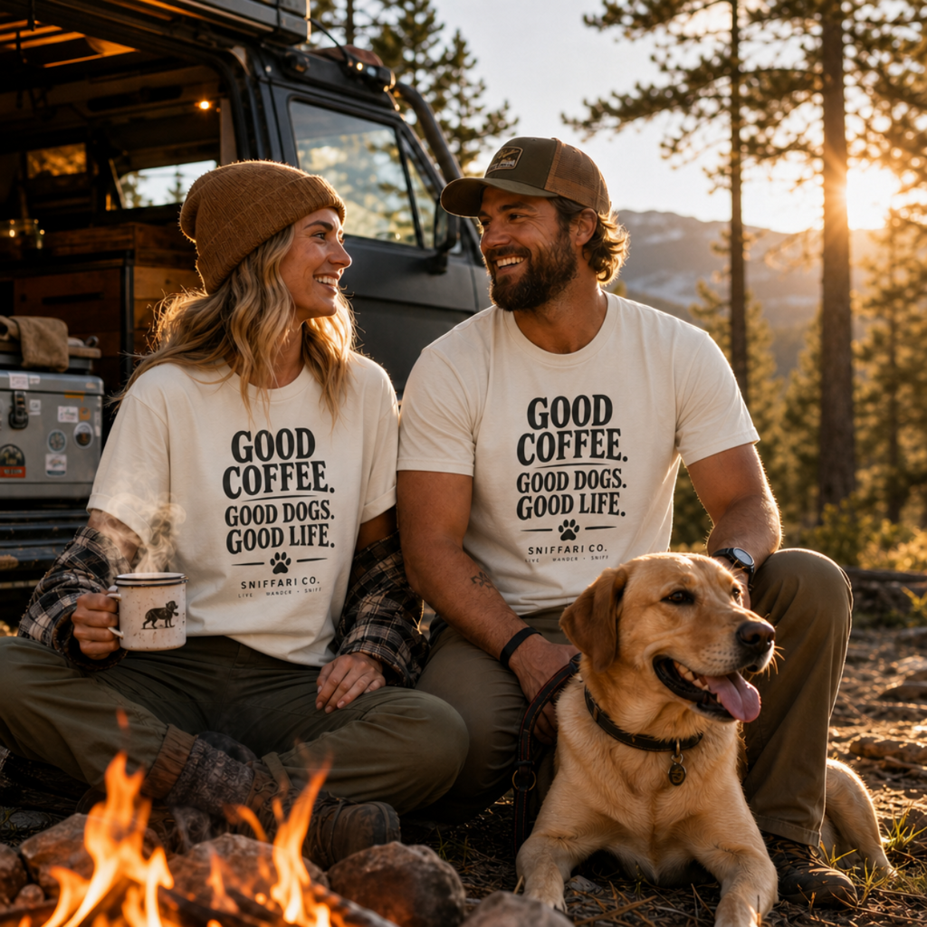 Good Coffee. Good Dogs. Good Life. T-Shirt | Dog & Coffee Tee