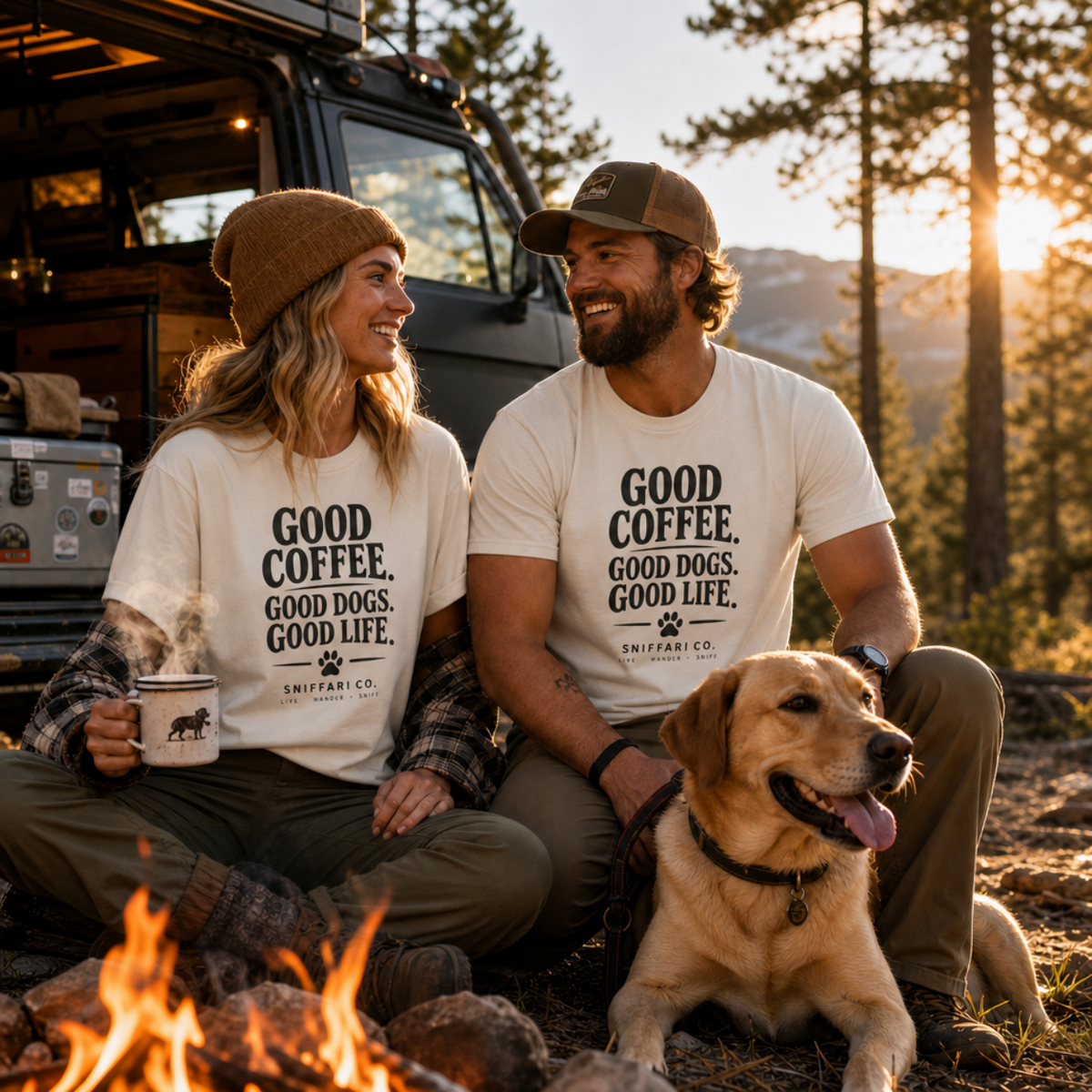 Good Coffee. Good Dogs. Good Life. T-Shirt | Dog & Coffee Tee