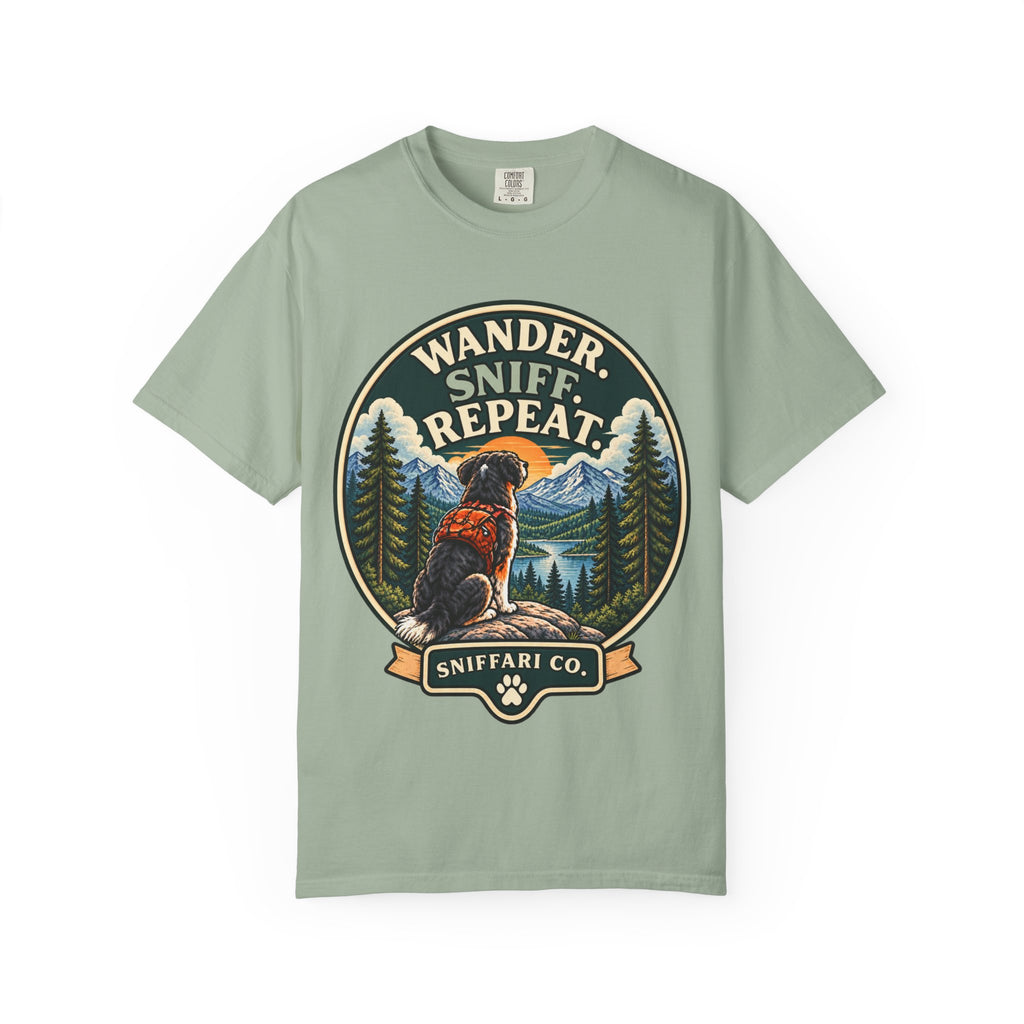 Wander Sniff Repeat Dog T-Shirt | Retro Outdoor Tee Light