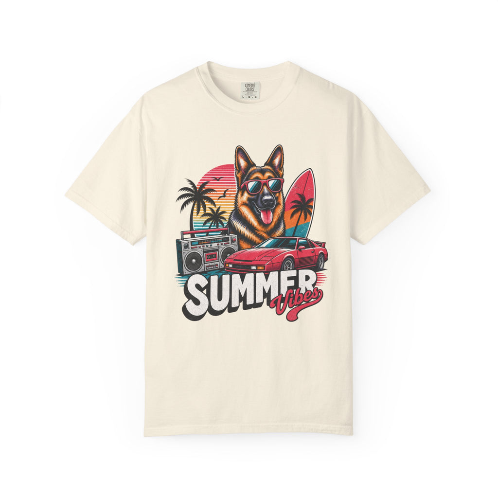 Summer Vibes German Shepherd— Retro Surf Dog Tee