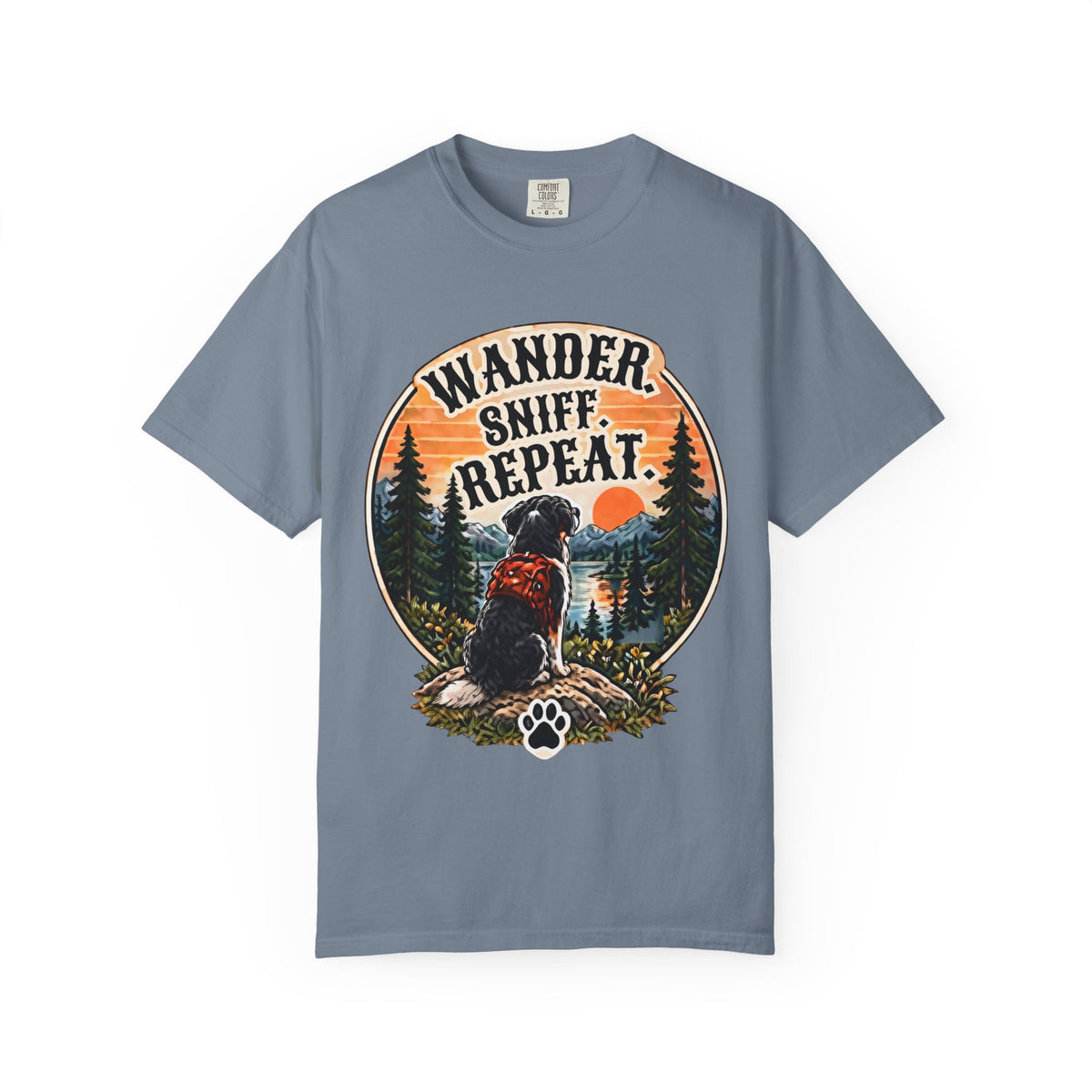 Wander Sniff Repeat Dog T-Shirt | Retro Outdoor Tee Dark