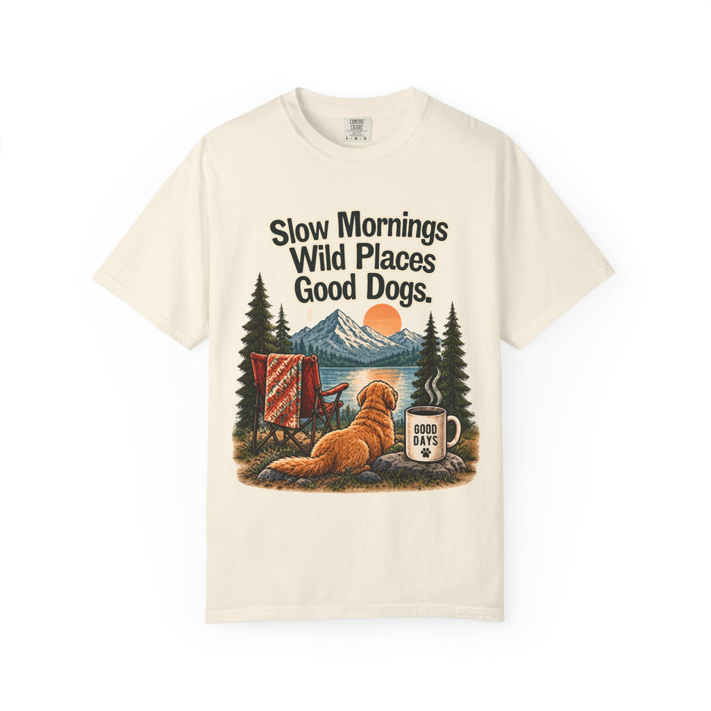 Slow Mornings Wild Places Good Dogs T-Shirt | Outdoor Tee