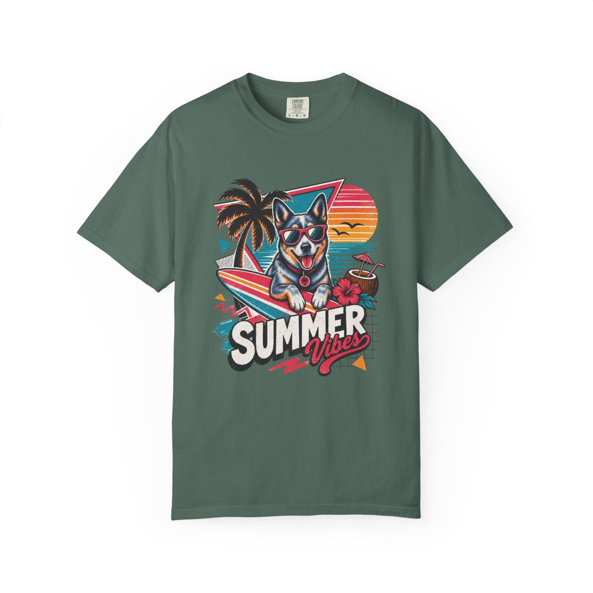 Summer Vibes Blue Heeler Australian Cattle Dog — Retro Surf Dog Tee