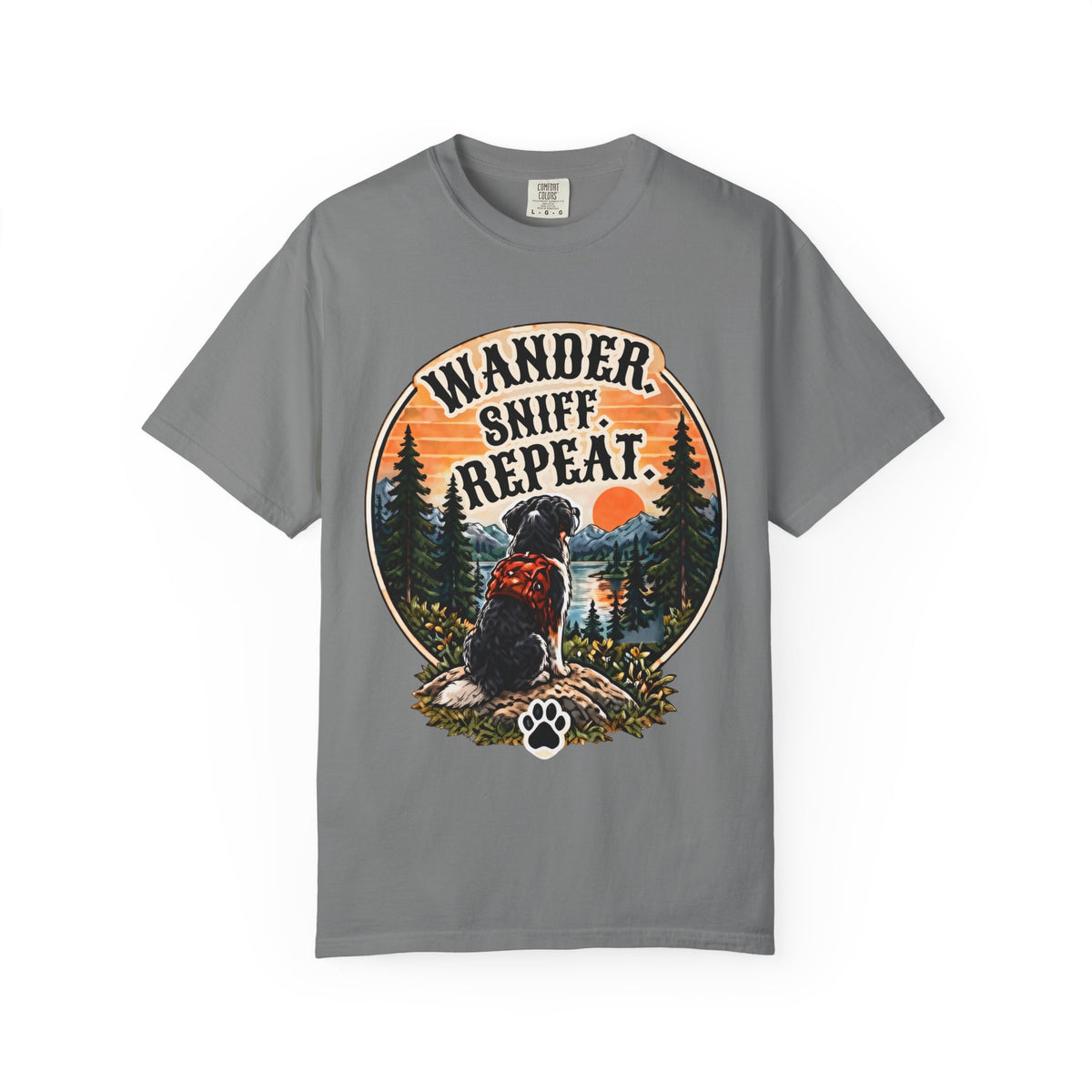 Wander Sniff Repeat Dog T-Shirt | Retro Outdoor Tee Dark