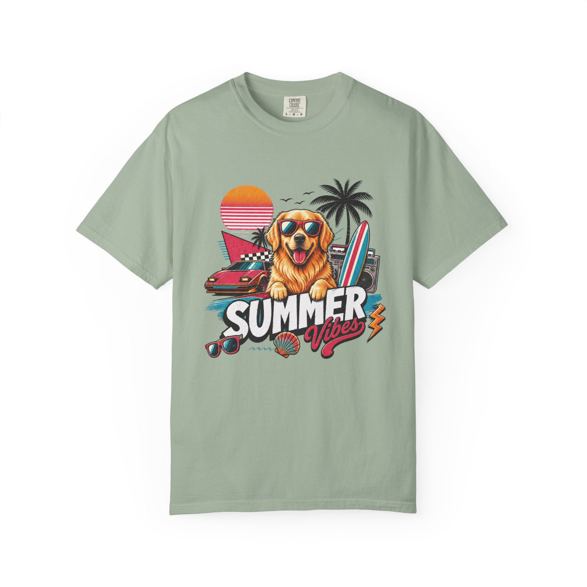 Summer Vibes Golden Retriever — Retro Surf Dog Tee