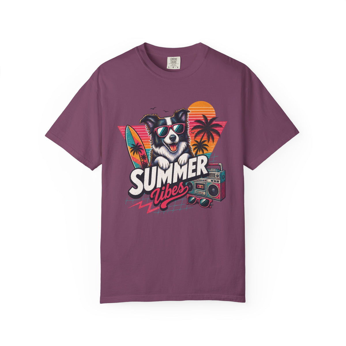 Summer Vibes Border Collie — Retro Surf Dog Tee