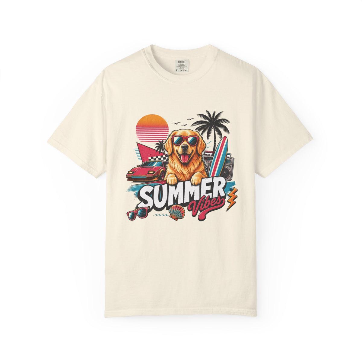 Summer Vibes Golden Retriever — Retro Surf Dog Tee