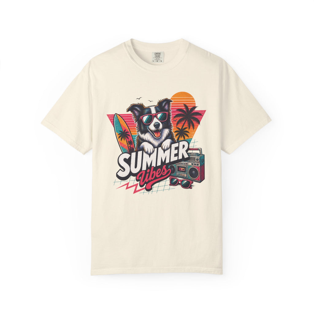 Summer Vibes Border Collie — Retro Surf Dog Tee