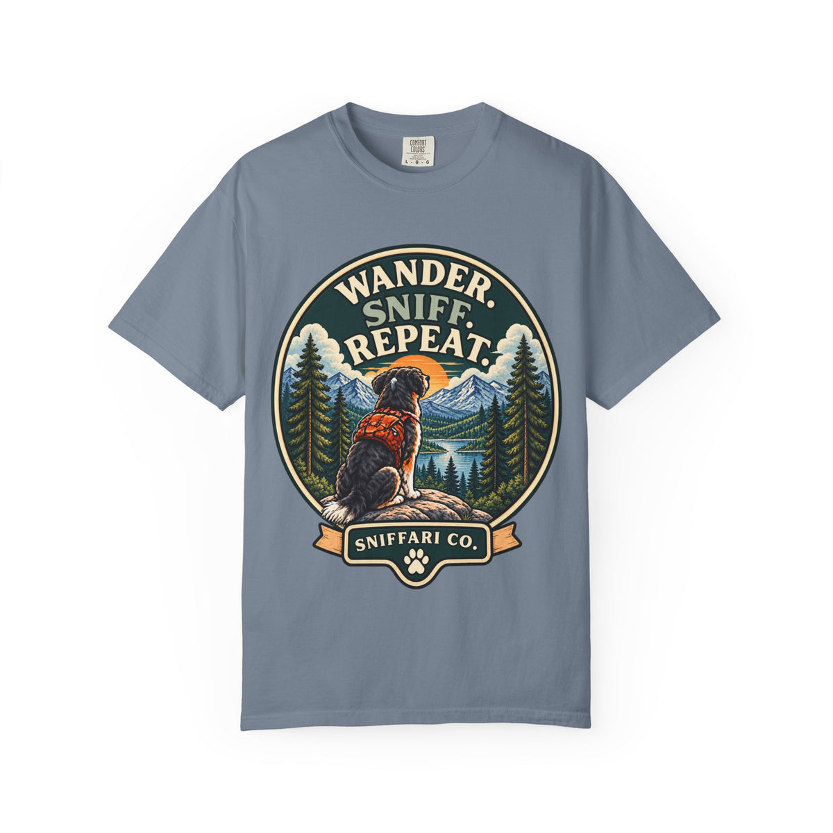 Wander Sniff Repeat Dog T-Shirt | Retro Outdoor Tee Light