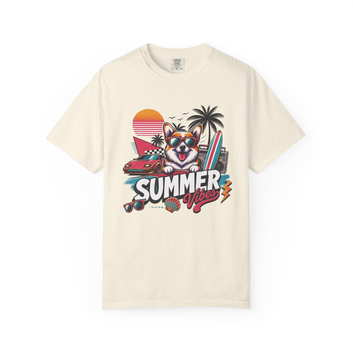 Summer Vibes Corgi — Retro Surf Dog Tee