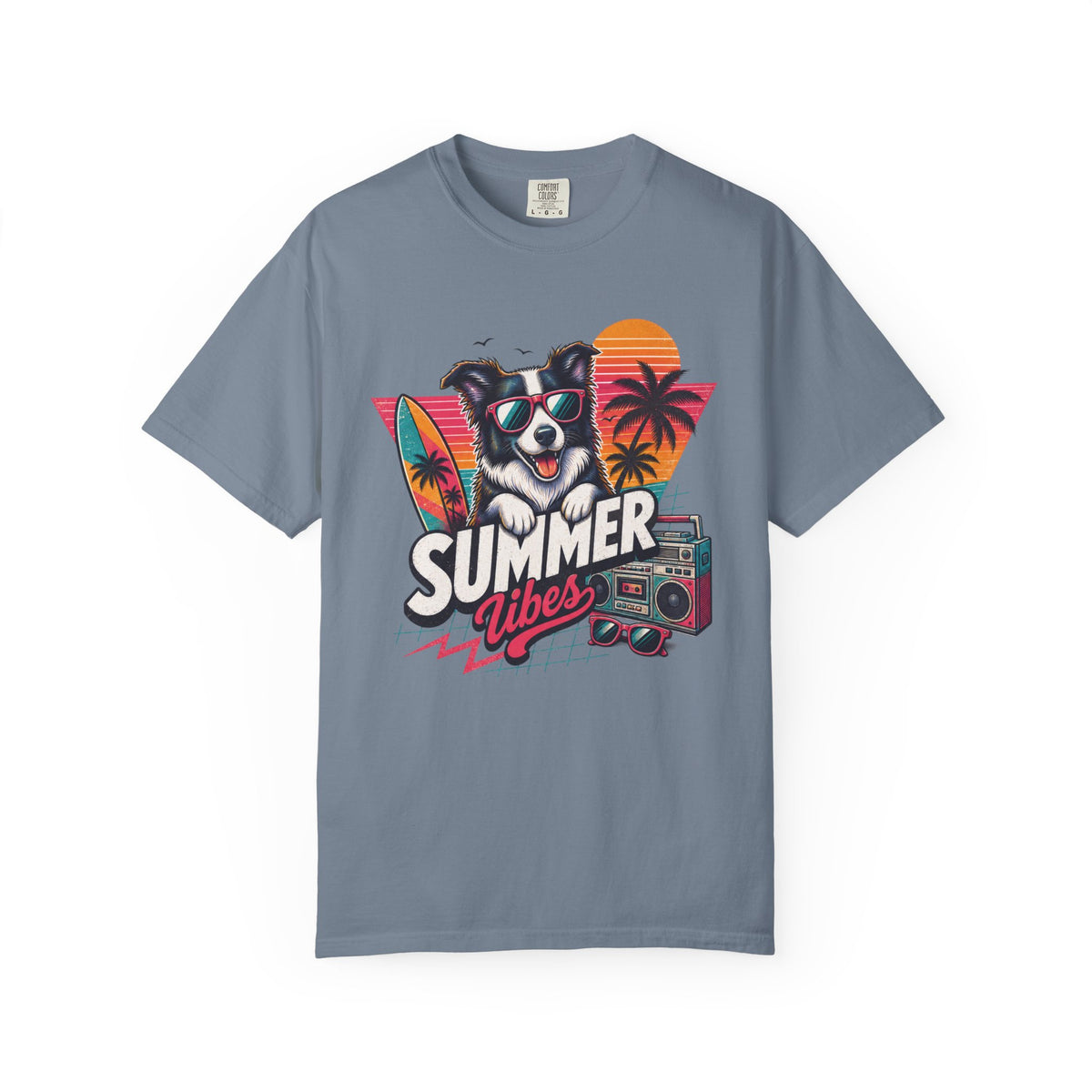 Summer Vibes Border Collie — Retro Surf Dog Tee