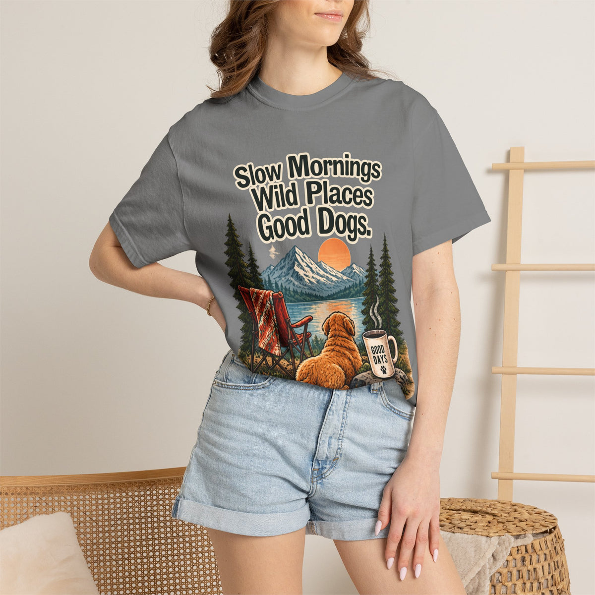 Slow Mornings Wild Places Good Dogs T-Shirt | Outdoor Tee