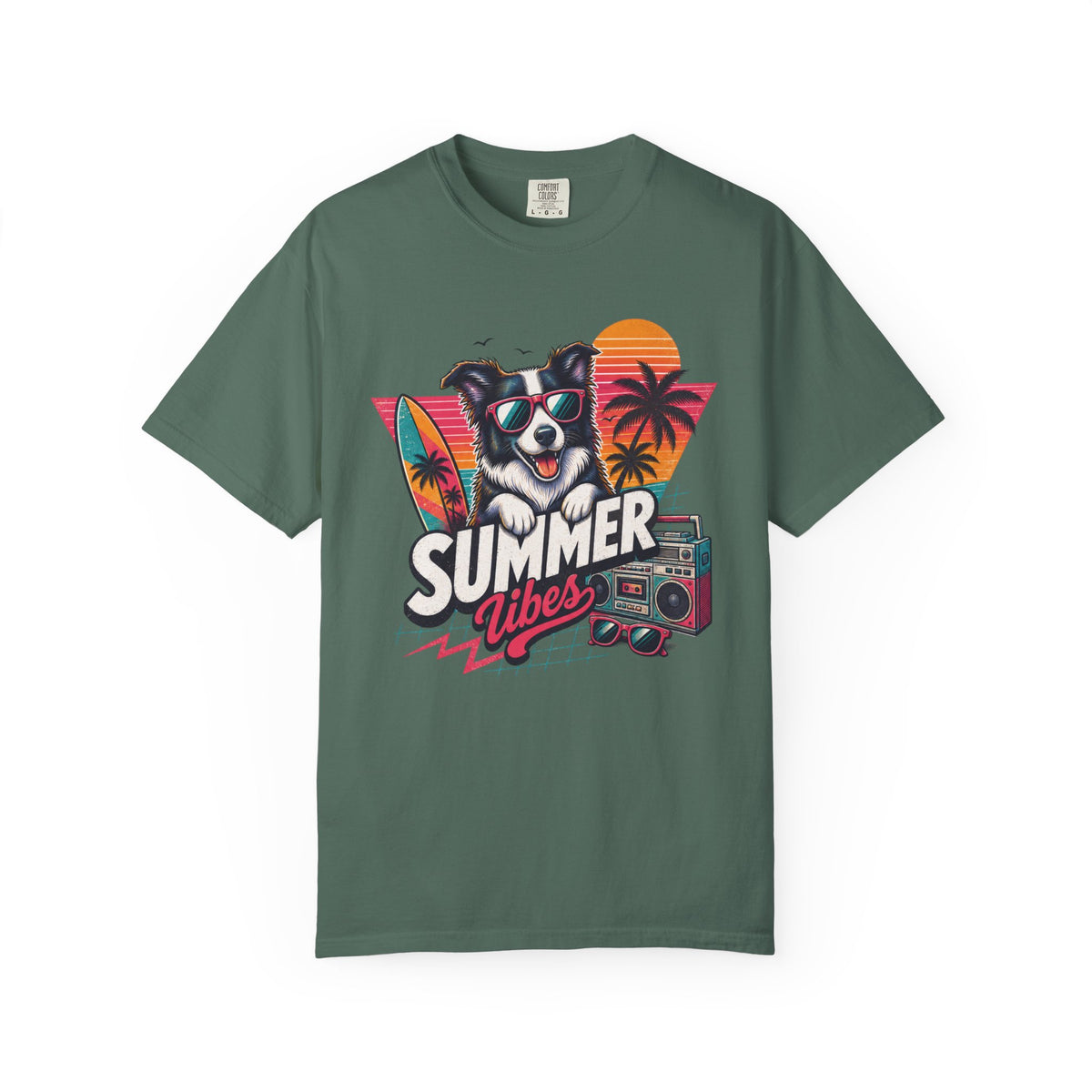 Summer Vibes Border Collie — Retro Surf Dog Tee